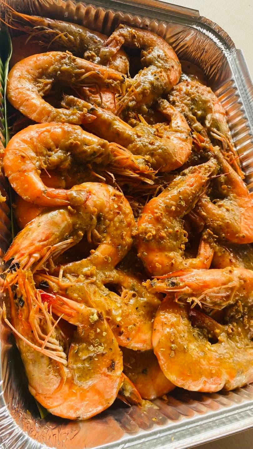 A freshly prepared prawn party tray